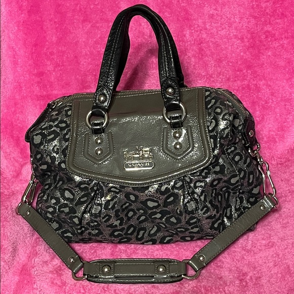 Coach Handbags - Coach Madison Ocelot Black and Gray Leopard Satchel and Wallet